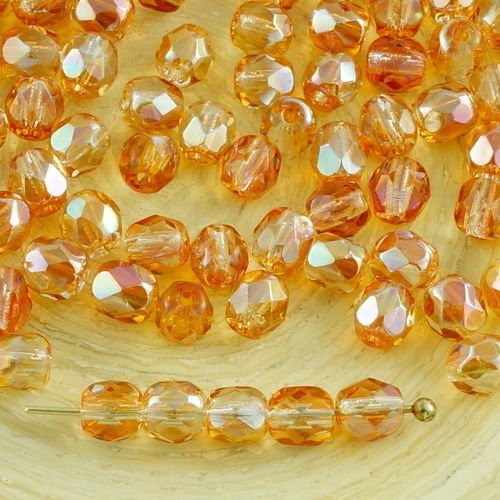 100pcs cristal jaune orange abricot lustre verre tchèque ronde à facettes feu poli petites perles d' sku-31646