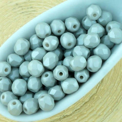 100pcs nacré gris argent cotton candy ronde à facettes feu poli petite entretoise tchèque perles de  sku-33111