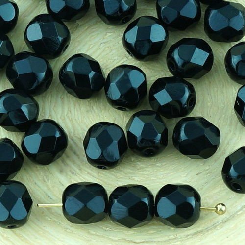 40pcs opaque noir de jais ronde à facettes feu poli entretoise de verre tchèque perles de 6mm sku-33185