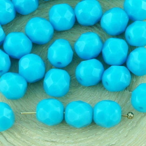 40pcs opaque turquoise bleu bébé ronde à facettes feu poli entretoise de verre tchèque perles de 6mm sku-33188