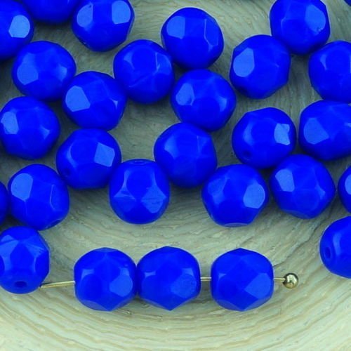 40pcs noir opaque bleu saphir ronde à facettes feu poli entretoise de verre tchèque perles de 6mm sku-33189