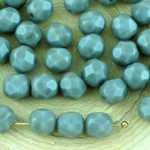 40pcs opaque gris ronde à facettes feu poli entretoise de verre tchèque perles de 6mm sku-33190