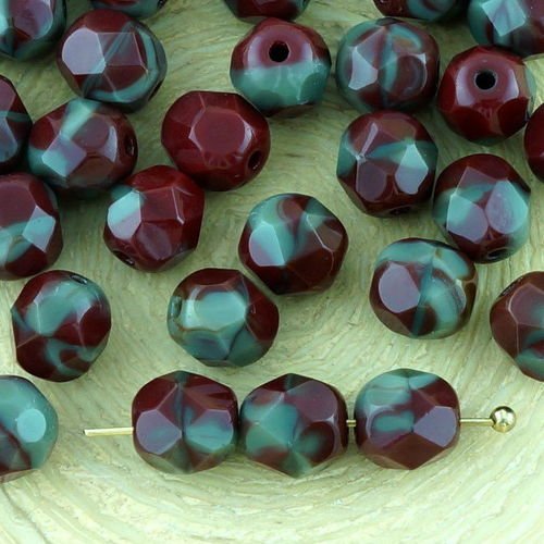 40pcs opaque gris brun rouge mix ronde à facettes feu poli entretoise de verre tchèque perles de 6mm sku-33299