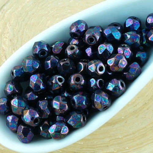 100pcs métallique iris violet rond à facettes feu poli petite entretoise tchèque perles de verre de  sku-33376