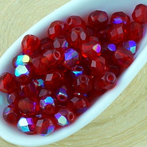 100pcs cristal rouge rubis clair ab demi-rond à facettes feu poli petite entretoise tchèque perles d sku-33458