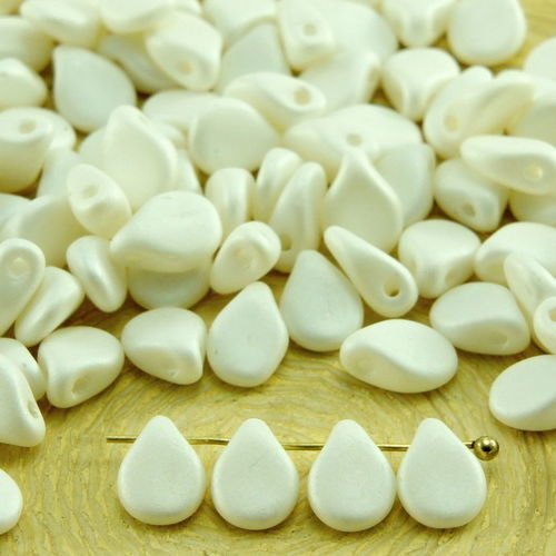 60pcs blanc soie mat pip preciosa fleur plat de pétales de verre tchèque perles 5mm x 7mm sku-33756