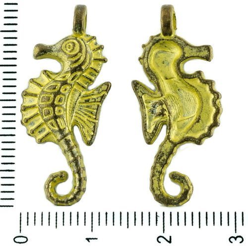 8pcs tchèque jaune patine bronze antique ton grand hippocampe des animaux marins en mer charms pende sku-33976