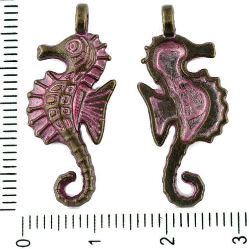 8pcs tchèque valentine rose patine bronze antique ton grand hippocampe des animaux marins en mer cha sku-34099