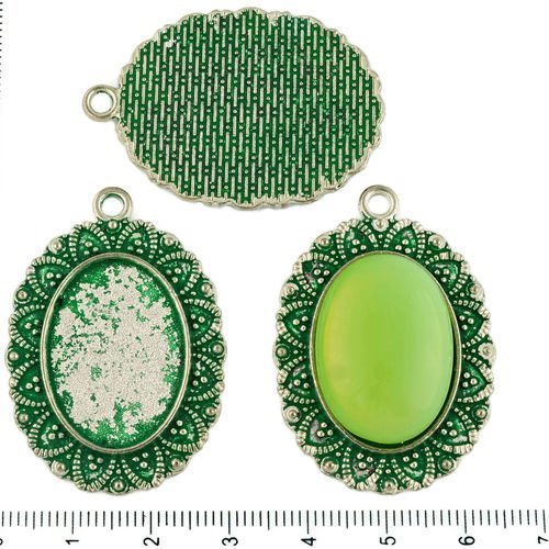 2pcs tchèque vert turquoise patine antique ton argent grand ovale pendentif cabochon de lunette de p sku-34165