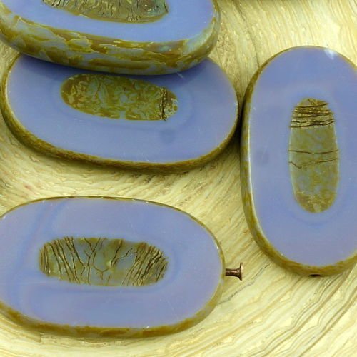 2pcs picasso de soie violet grand plat ovale table de découpe sculpté verre tchèque perles de 26mm x sku-34331