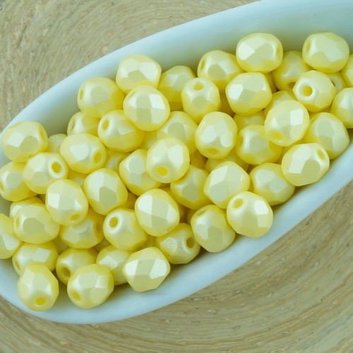 100pcs nacré topaze jaune cotton candy ronde à facettes feu poli entretoise tchèque perles de verre  sku-34465