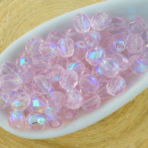 100pcs cristal rose clair valentine ab demi-rond à facettes feu poli entretoise tchèque perles de ve sku-34525