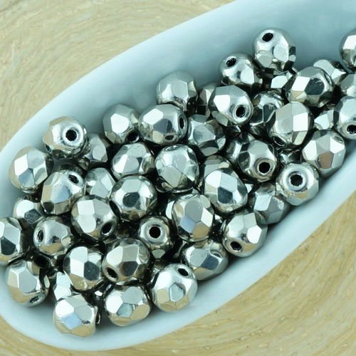 100pcs métallique pleine argentiques d'argent ronde à facettes feu poli entretoise tchèque perles de sku-34529