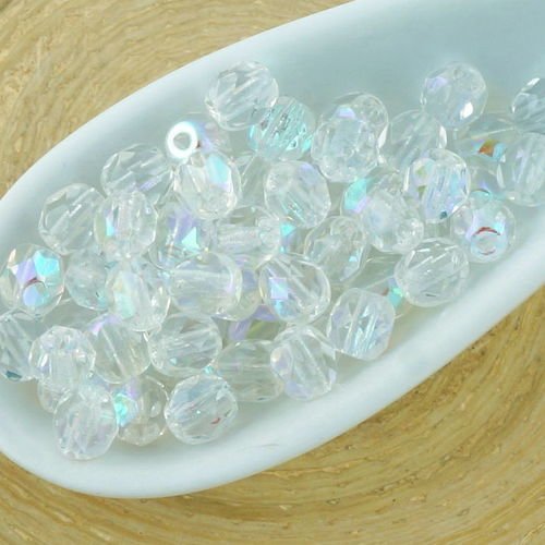 100pcs cristal clair ab demi-rond à facettes feu poli entretoise tchèque perles de verre de 4mm sku-34538