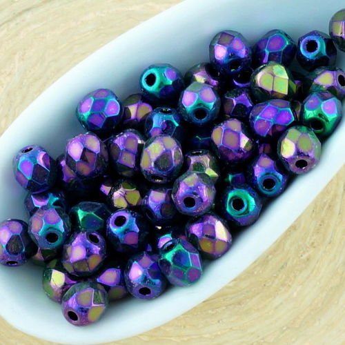 100pcs métallique rouge-violet iris ronde à facettes feu poli entretoise tchèque perles de verre de  sku-34543