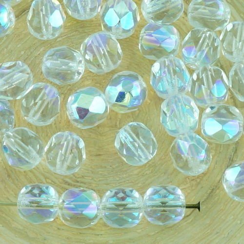 40pcs cristal clair ab demi-rond à facettes feu poli entretoise de verre tchèque perles de 6mm sku-34614