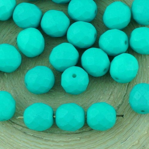 20pcs turquoise en soie verte mat ronde à facettes feu poli entretoise de verre tchèque perles de 8m sku-34632