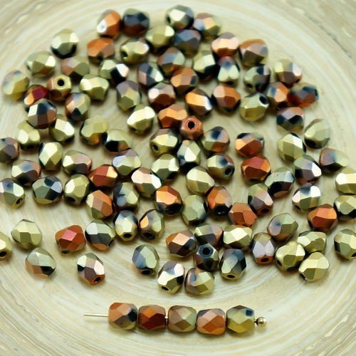 80pcs mat ruée vers l'or californien verre tchèque ronde à facettes feu poli perles de 4mm sku-27149