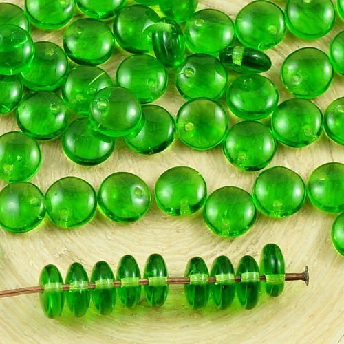 60pcs cristal vert de lentilles plat rond trou de verre tchèque perles de 6mm sku-35483