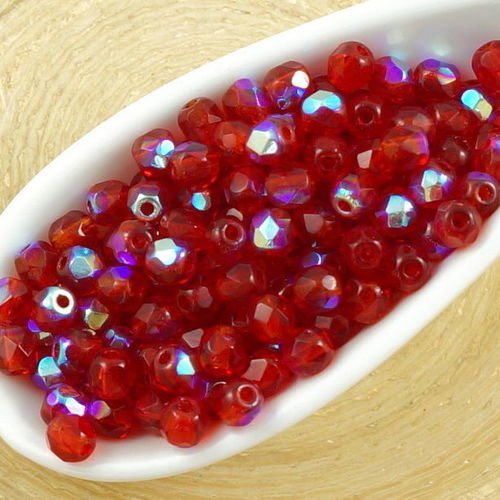 100pcs cristal rouge rubis clair ab demi-rond à facettes feu poli petite entretoise de verre tchèque sku-35507