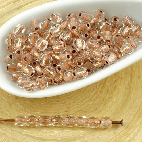 100pcs cristal de cuivre doublé ronde à facettes feu poli petite entretoise de verre tchèque perles  sku-35513