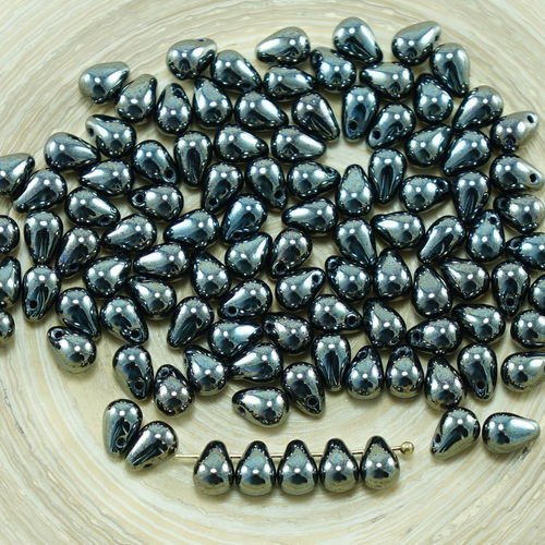 40pcs métallique jet hematite lustre verre tchèque petite larme perles de 4 mm x 6 mm sku-27325