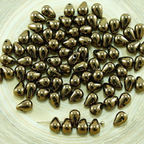 40pcs métallique jet de bronze verre tchèque petite larme perles de 4 mm x 6 mm sku-27335