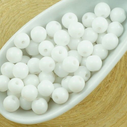 100pcs opaque à la craie blanche ronde druk entretoise de semences de verre tchèque perles de 4mm sku-35531