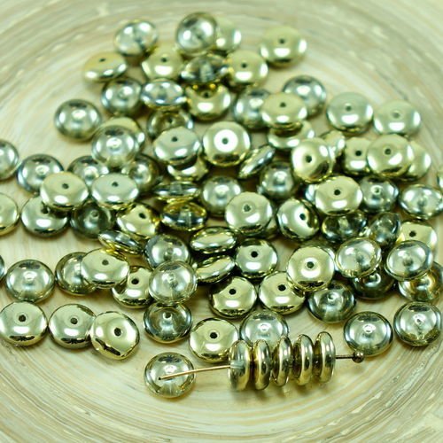 60pcs crystal metallic gold demi-verre tchèque disque rondelle perles solo plat espaceur un trou de  sku-27367