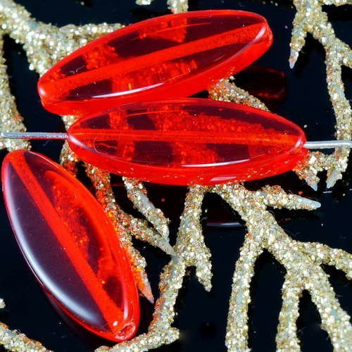 Clair rouge verre tchèque plat ovale perles de la table de coupe 24 mm x 9mm 6pcs sku-19272