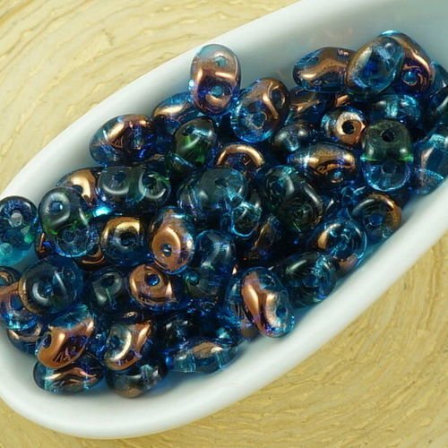 20g de cristal aigue-marine bleu turquoise clair de la moitié de bronze lustre superduo verre tchèqu sku-35885