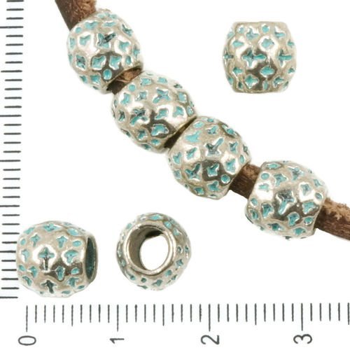 8pcs antique ton argent bleu turquoise patine laver de grandes trou du tambour européenne pandora st sku-36558