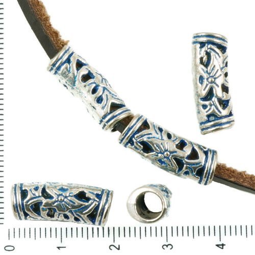 8pcs antique ton argent bleu patine laver de grandes trou tube européenne pandora style creux de la  sku-36609