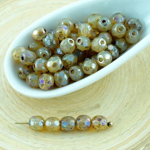 100pcs opale brun clair argent picasso ronde verre tchèque perles à facettes feu poli petite entreto sku-28686