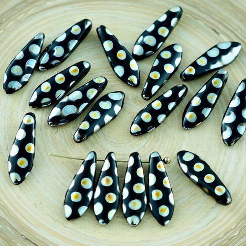 30pcs noir opaque marea points en verre tchèque poignard perles feuille plate de 5 mm x 16mm sku-28933