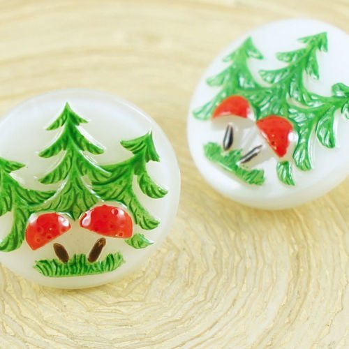 1pc blanc vert rouge de l'arbre de forêt de champignons ronde à la main le verre tchèque bouton tail sku-37680