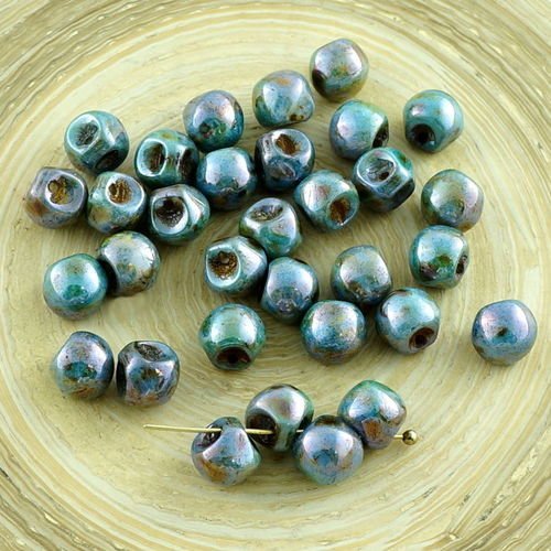 30pcs picasso marron bleu lustre champignon bouton de verre tchèque perles de 6mm x 5mm sku-30328