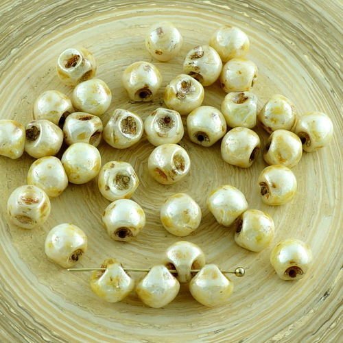 30pcs blanc picasso miel champignons bouton de verre tchèque perles de 6mm x 5mm sku-30330