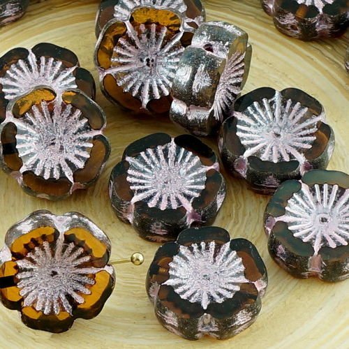6pcs picasso cristal brun opale en argent valentine rose laver le verre tchèque plat sculpté à la ta sku-30819
