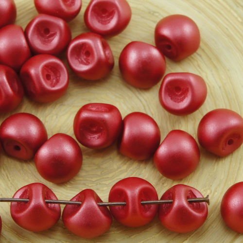 12pcs pastel nacré foncé rouge corail champignon bouton de verre tchèque perles de 9mm x 8mm sku-30894