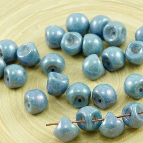 12pcs gris bleu lustre champignon bouton de verre tchèque perles de 9mm x 8mm sku-30906