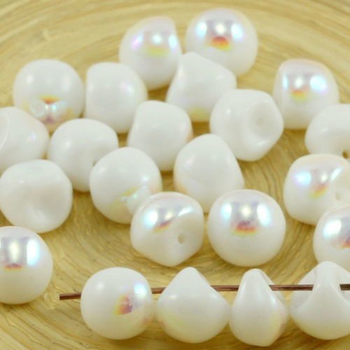12pcs blanc opaque ab de la moitié des champignons bouton de verre tchèque perles de 9mm x 8mm sku-30918