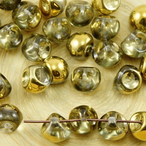 12pcs crystal metallic or la moitié des champignons bouton de verre tchèque perles de 9mm x 8mm sku-30921