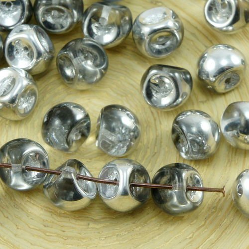 12pcs crystal silver metallic de la moitié des champignons bouton de verre tchèque perles de 9mm x 8 sku-30923