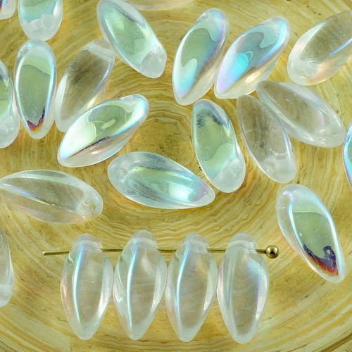 24pcs crystal ab moitié de pétale de fleur torsadée poignard verre tchèque perles de mariage de 6mm  sku-31015