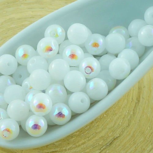 100pcs blanc opaque ab demi tour druk verre tchèque pressé perles de petite entretoise de 4mm sku-31074