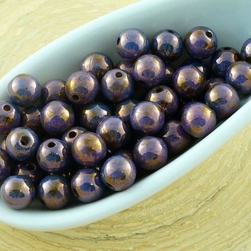 100pcs picasso violet lustre rond druk verre tchèque pressé perles de petite entretoise de 4mm sku-31083