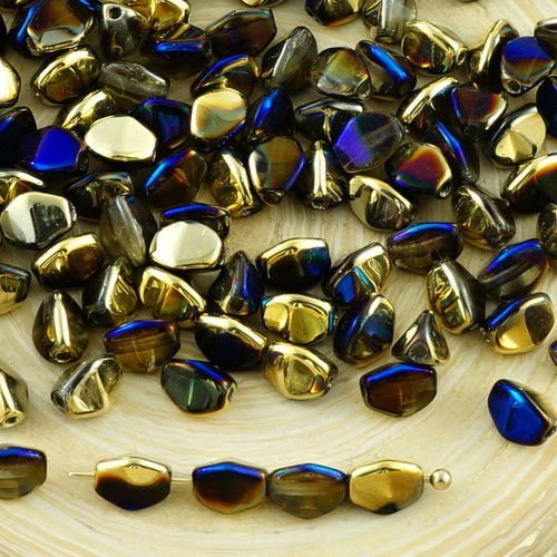 60pcs metallic or en californie bleu pincée de verre tchèque entretoise bicone à facettes perles 5mm sku-31125
