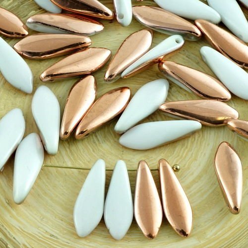 30pcs blanc albâtre métallisé capri d'or de cuivre demi-verre tchèque poignard perles feuille plate  sku-31315