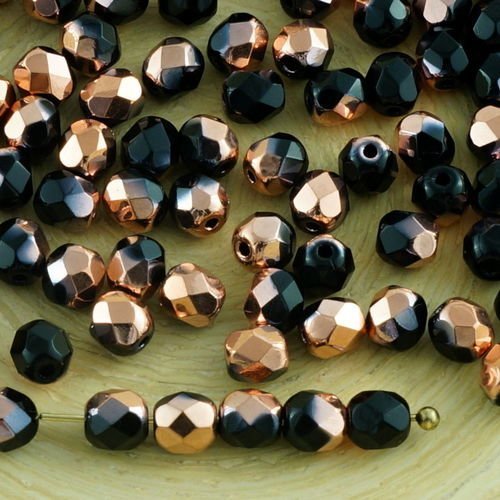 100pcs noir capri d'or de cuivre demi-verre tchèque ronde à facettes feu poli petites perles d'entre sku-31585